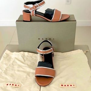 MARNI Square Toe Block Heel Leather Sandal👡 US10